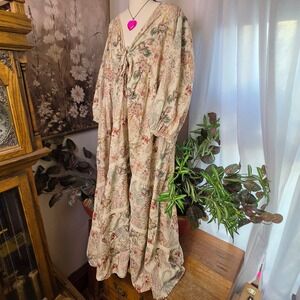 FESTI Floral Paisley Maxi Dress Cotton Linen Blend Lace Trim Boho Tiered Size 1